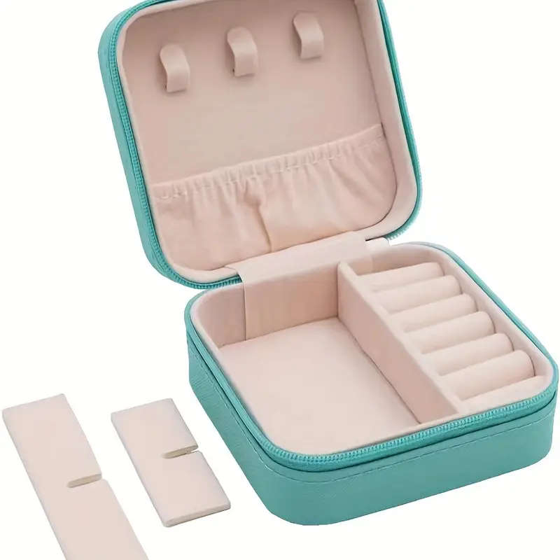 1pc Classic Leather Jewelry Organizer Box with Zipper Closure Tabletop Rectangle Storage Case with F