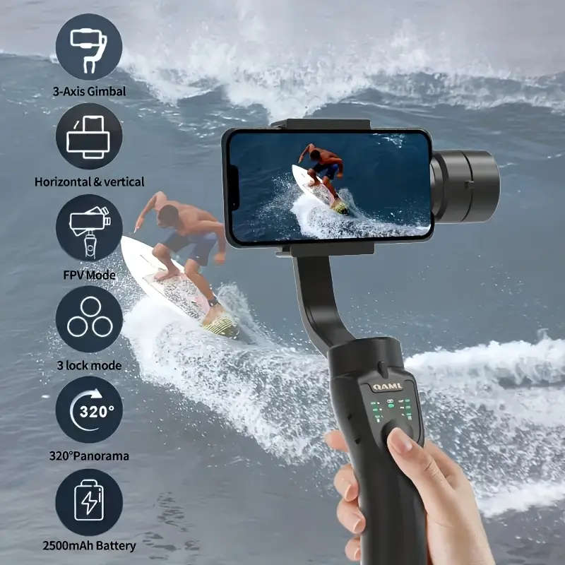 3Axis Smartphone Gimbal Stabilizer USB Charging Wireless Handheld Stabilizer with Tripod 2500mAh Li-
