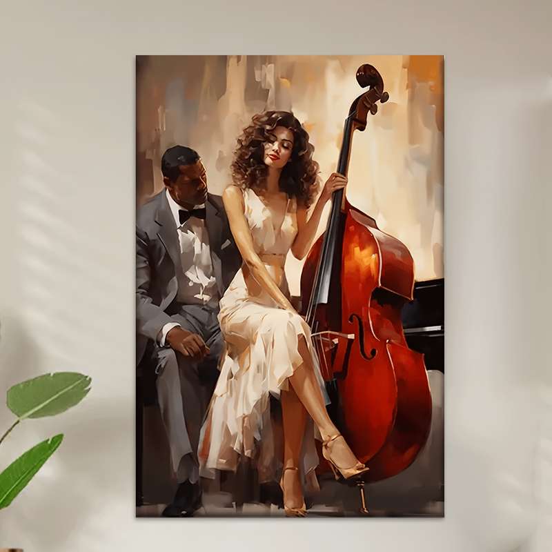 1pc  39.88x59.94 cm Jazz Club Canvas Wall Art Unframed Music Poster with Cellist Pianist Ar