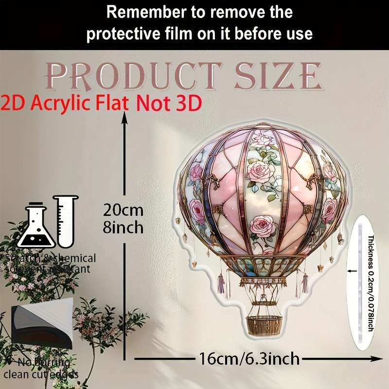 1pc 2D Flat   Fantasy Hot Air Balloon Garden Sun Catcher Acrylic Window Hanging Decoration
