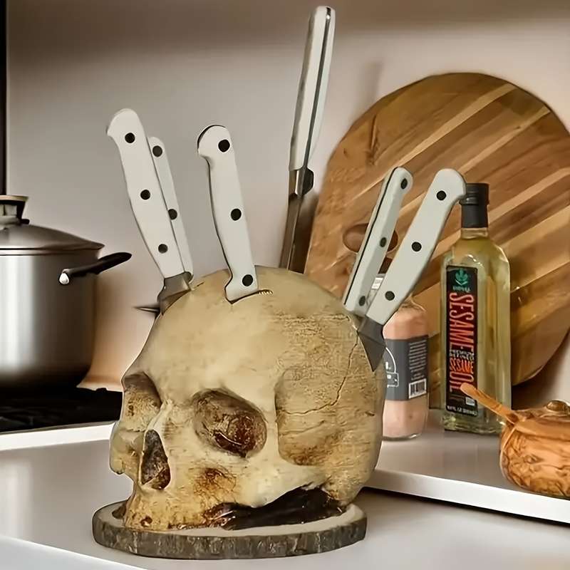 1pc Skull Knife Holder for Kitchen Storage Skull Knife Holder Kitchen Decorations Horror Ki