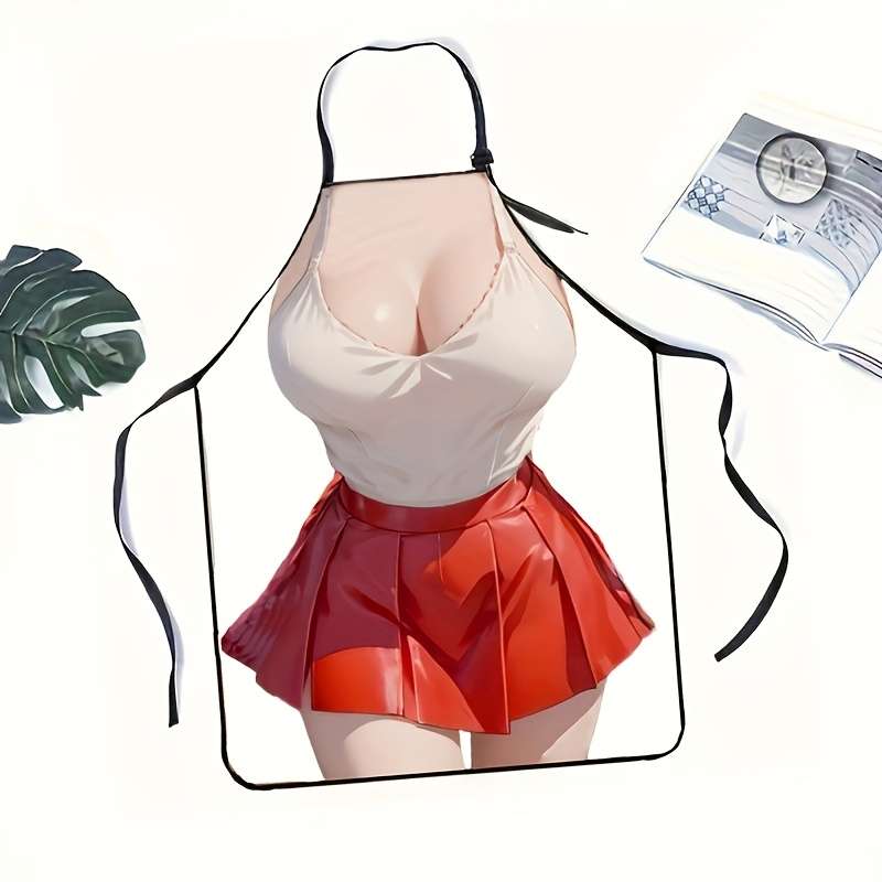 1pc Fashionable Polyester Apron for Women Woven Vest and Red Skirt Design Practical and Styli
