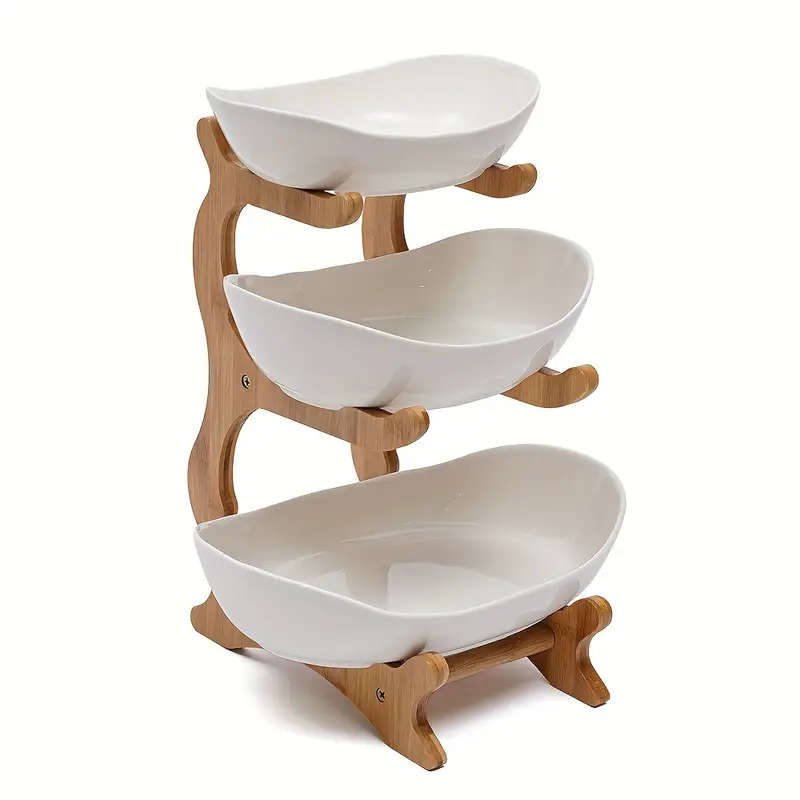 Three-Tier Fruit Basket With Wooden Stand