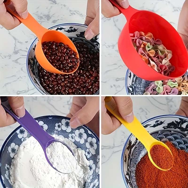 12-Piece Set Assorted Colors Plastic Measuring Cups and Spoons for Flour Milk Powder Coff