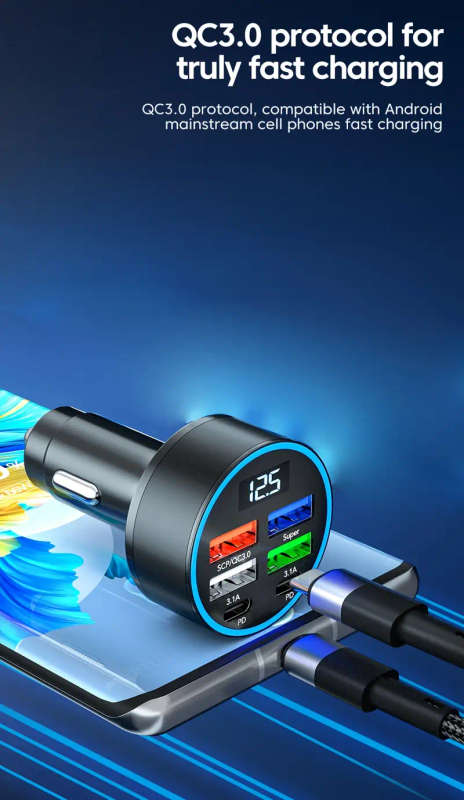 6 In 1 Car Charger With Display