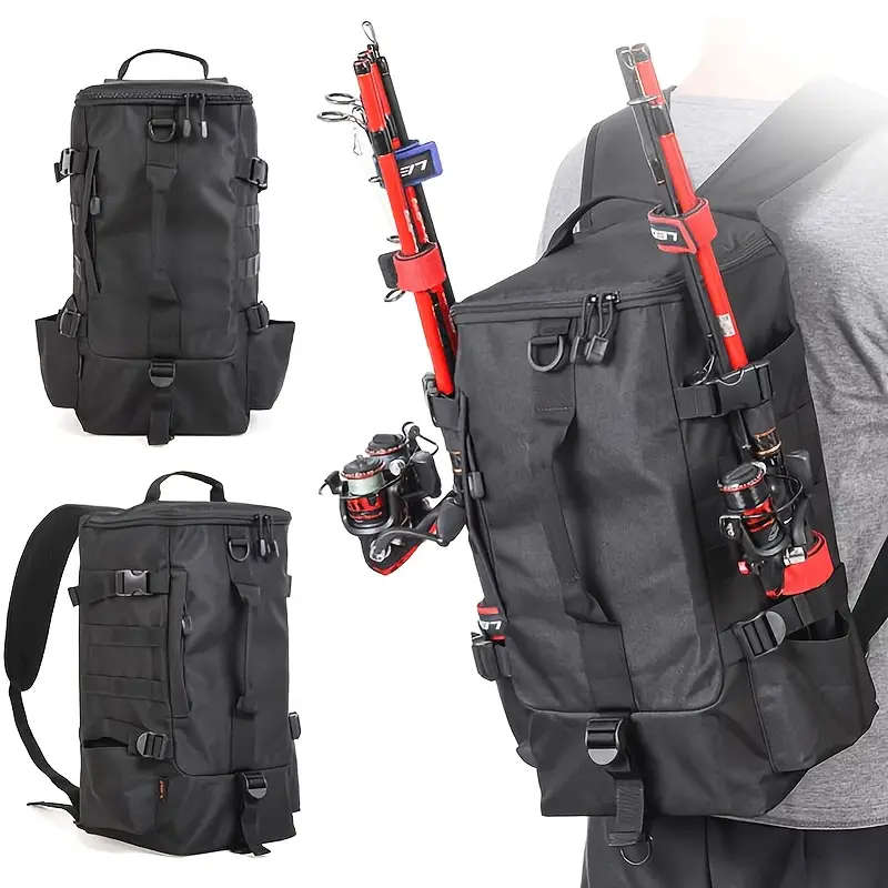 4.6 Gallon Black Fishing Backpack with Multiple Compartments