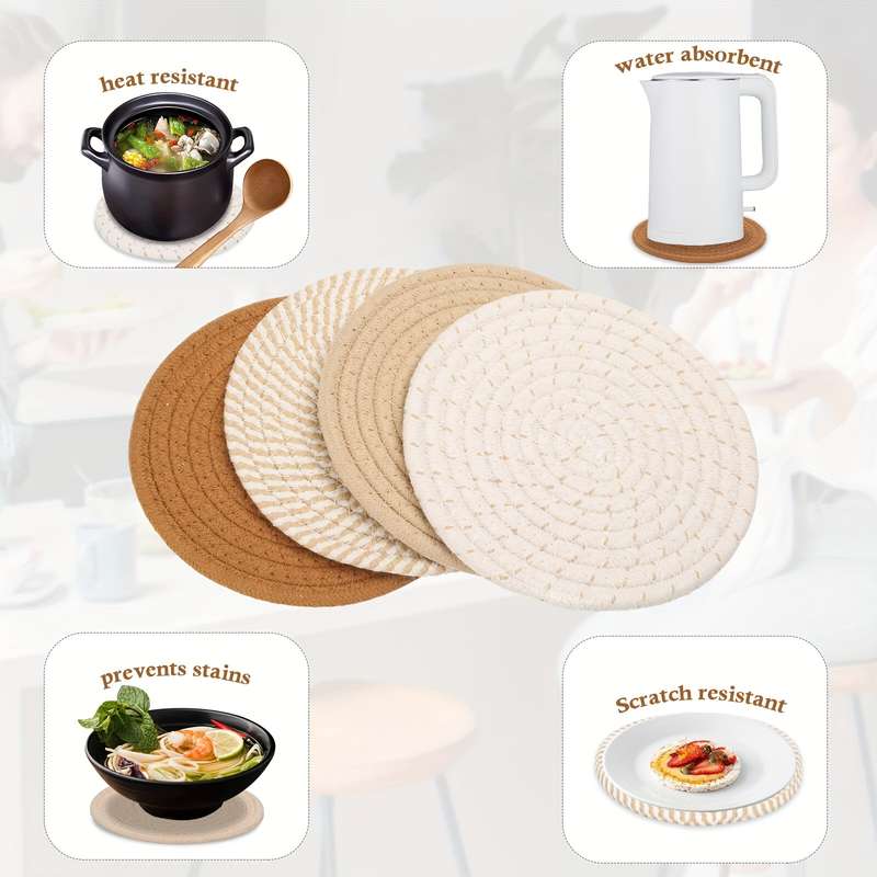 4pcs 17.78cm Heat Insulation Mat Set Durable Kitchen Hot Pad and Pot Mat Protect Countertops