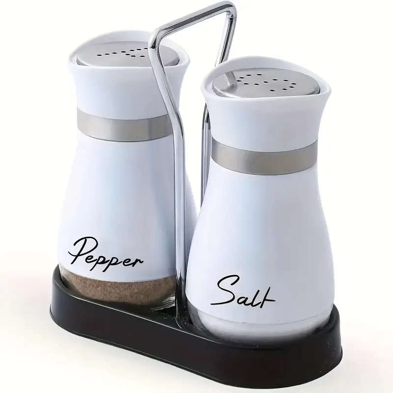 1Set Of Salt And Pepper Shakers With A Stand 1 Stand  2 Bottles Salt Shaker Stainless Steel Set Leat