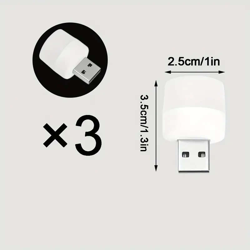 x3 Pcs Mini LED Night Light - USB Powered