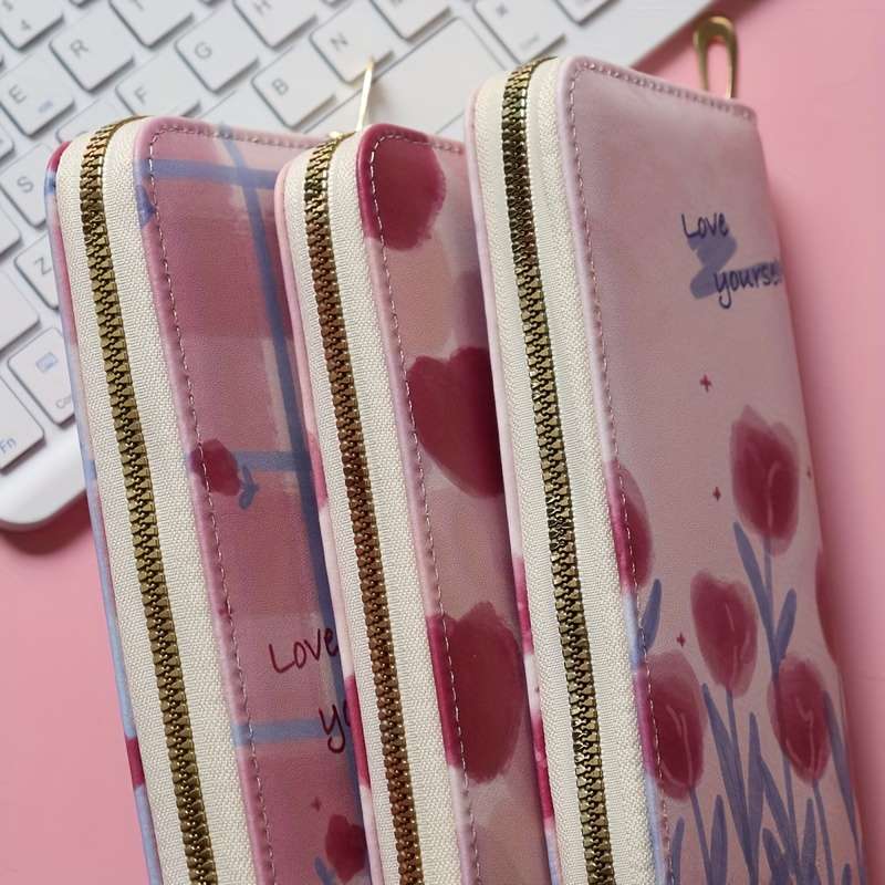 1pc Women'S Casual Floral Zipper Wallet with Multiple Card Slots Large Capacity Coin Pouch with "