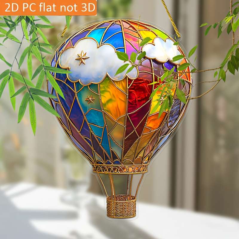 1pc 2D Flat   Vibrant Rainbow Hot Air Balloon Acrylic Light Catcher  Design with Colorf
