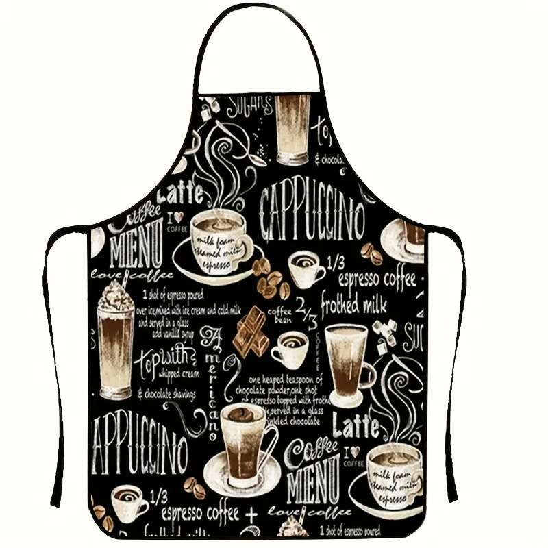 1pc Coffee-Themed Apron Black Polyester Colorful Espresso Latte Design Perfect for Home