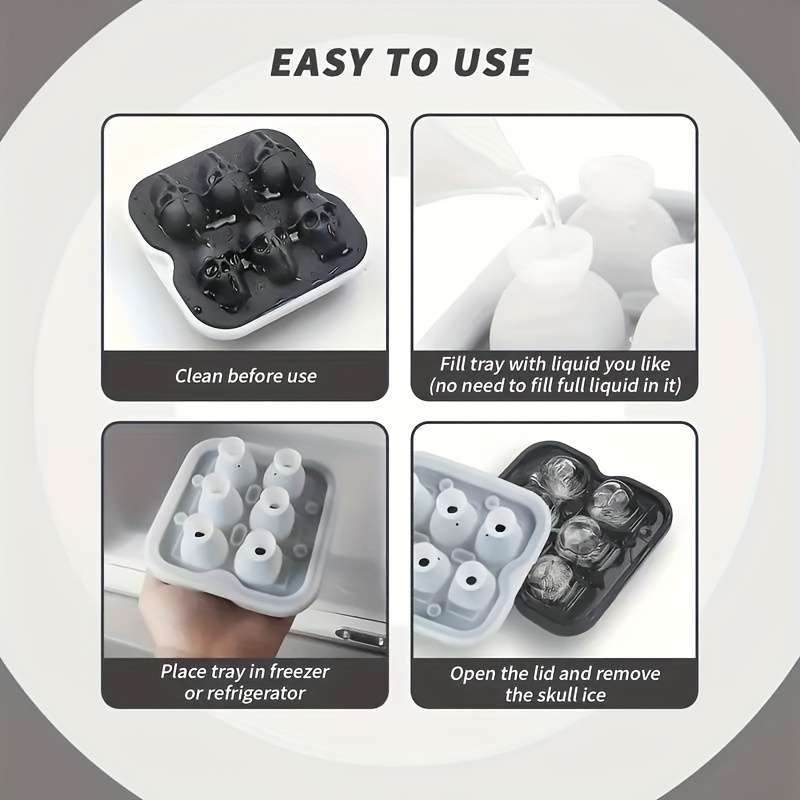 6-Grid Skull Ice Cube Mold Silicone Skull Ice Tray Halloween Ice Cube Mold Jelly Candy Ice