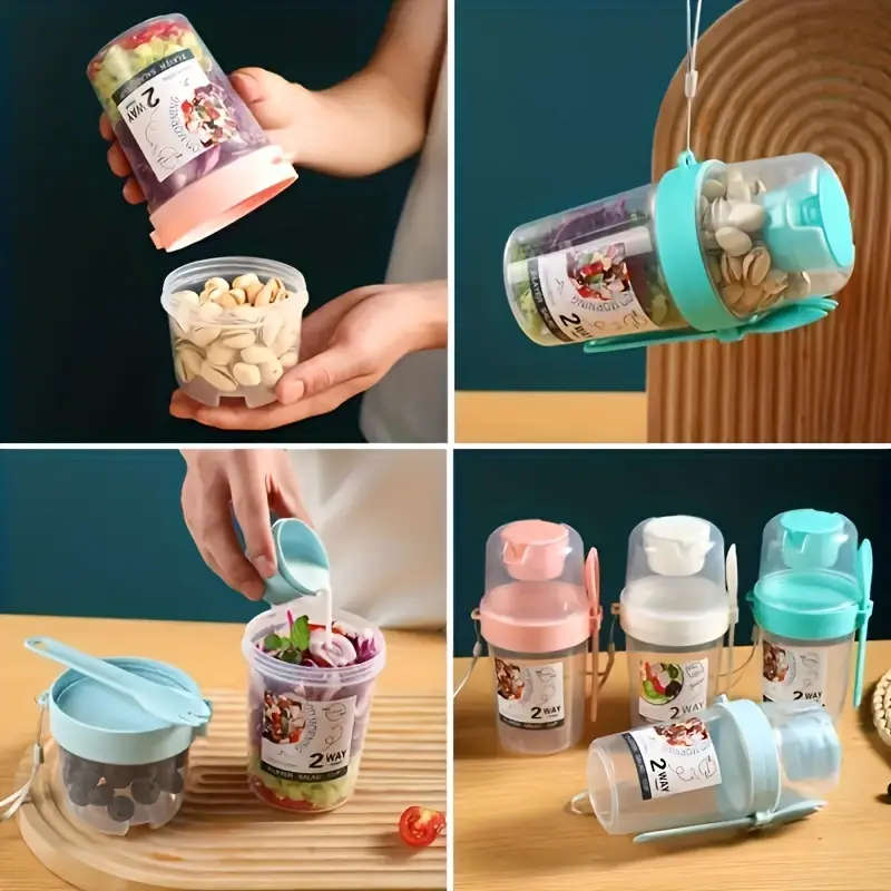 2 Way Multi-Purpose Salad Cup with Fork And Lid Portable Fruit And Yogurt Container Ideal for School