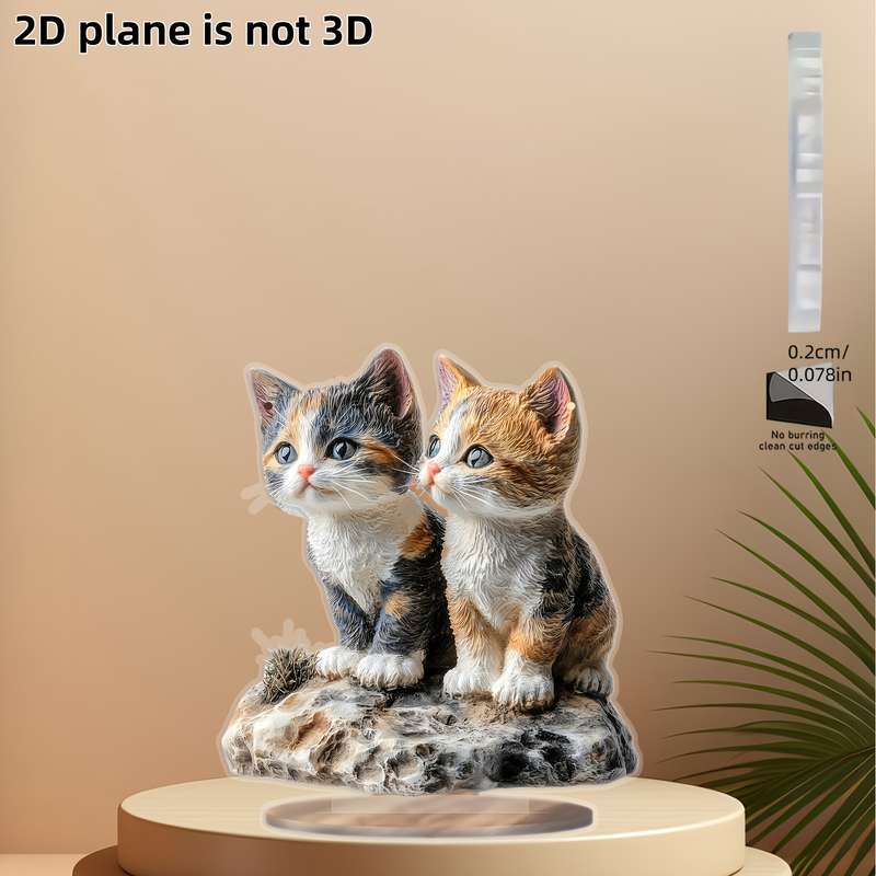 1pc 2D Flat    Acrylic Cat Statue Bohemian Style Decorative Plaque Orange White Kitt
