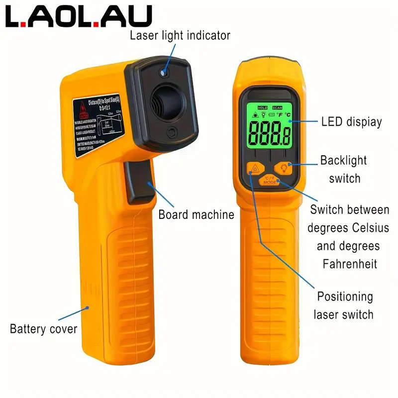 1pc Infrared Thermometer Gun Digital Non-contact IR Laser with Adjustable Emissivity