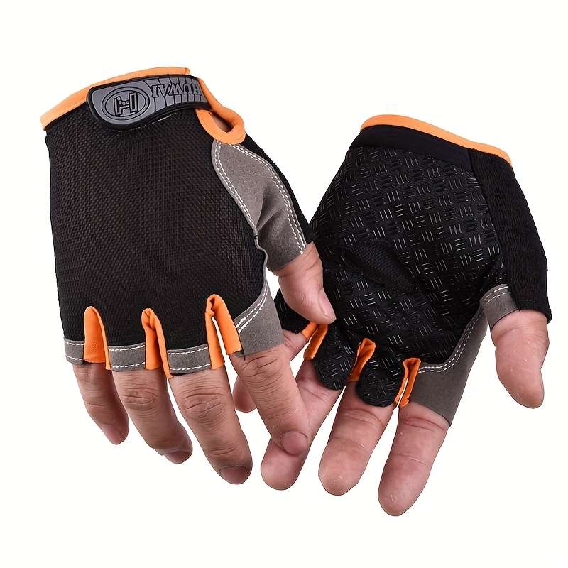 1 Pair Black Orange Outdoor Sports Gloves