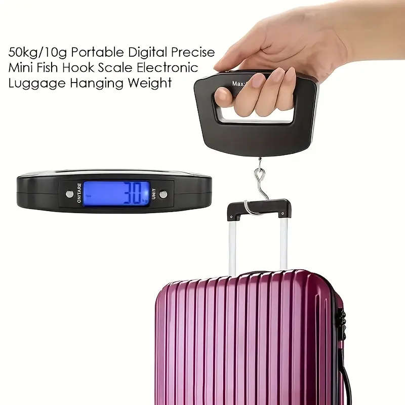 1pc Portable Luggage Scale 110lbs/50kg Capacity Handheld with Backlit LCD Battery Powered Batteries