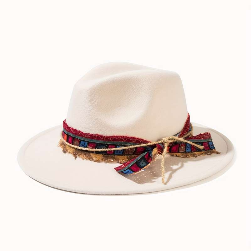 1pc Chic Women's Jazz Fedora with Plaid Ribbon Bow Cotton Blend Sun Protection Elastic Fit for