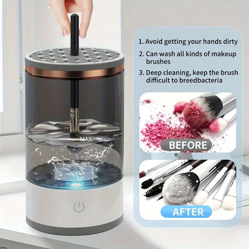 1pc USB-Powered Electric Makeup Brush Cleaner Dryer Automatic Spinning Design with Heating Function