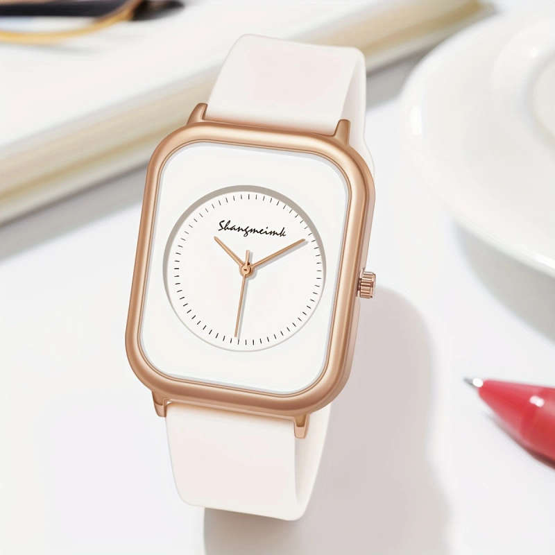 1pc Fashionable Quartz Wrist Watch for Women Analog Display Alloy Case Silicone Strap Elegant Casual