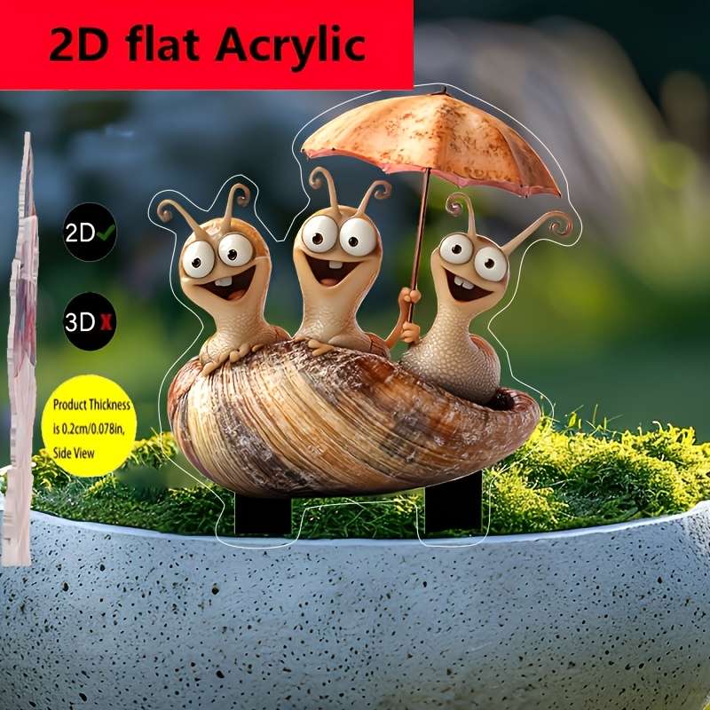 1pc 2D Flat  Whimsical Snail Garden Sign Decoration Waterproof Acrylic Outdoor Art for Thanksgivi