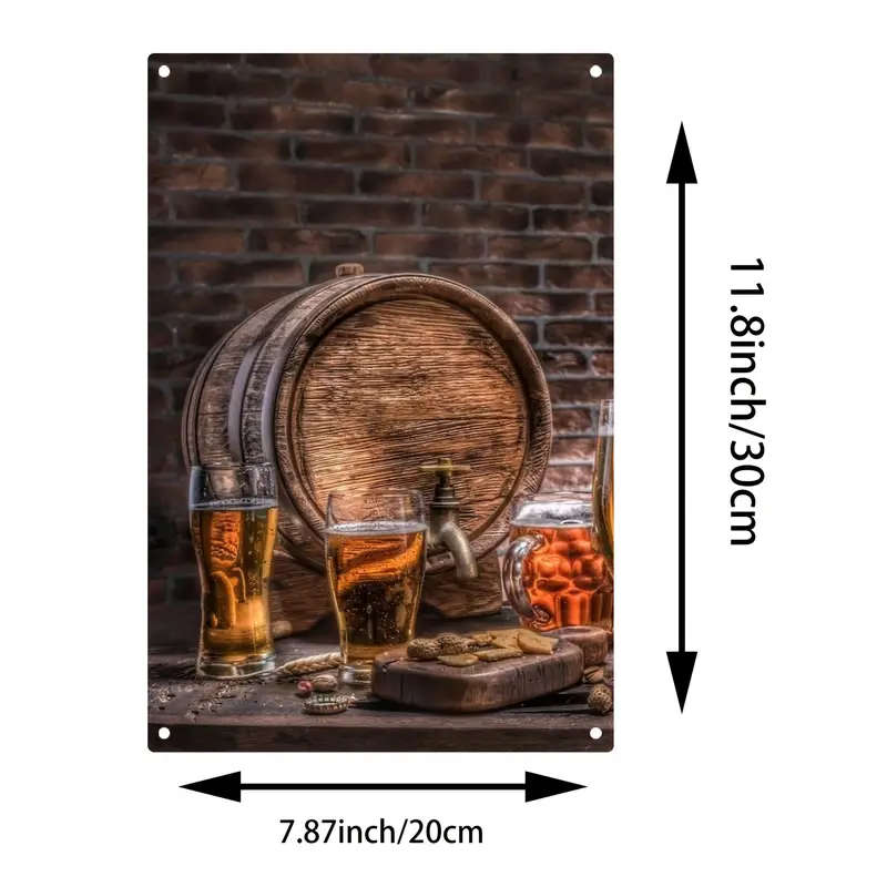 1pc Rustic Bar Scene Metal Tin Sign Vintage Aluminum Wall Art with Beer and Barrel Design Ideal for