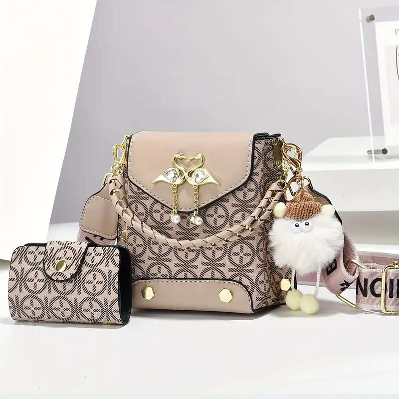 2piece Set of Fashion Mini Mobile Phone Bags with Print Shoulder Bags and Trendy Crossbody Bags