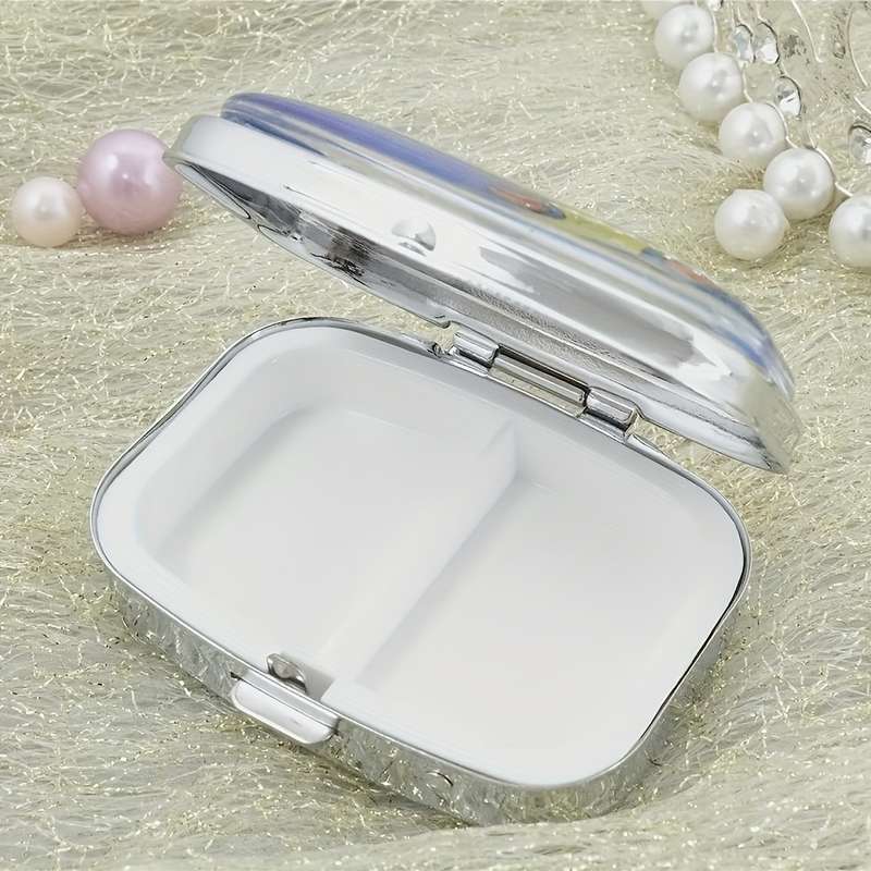 1pc Wolf Family themed mini pill box double compartment design portable travel pill storage b