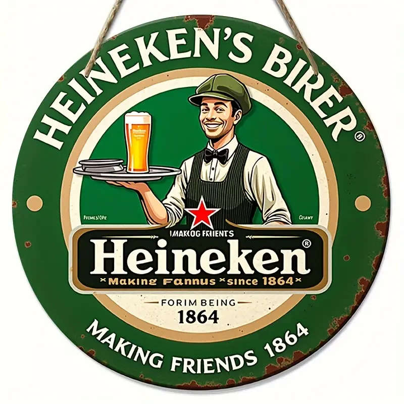 1pc Vintage Beer Wall Art Sign 20.32 cm Round Artificial Wood Plaque with Lanyard Classic American S