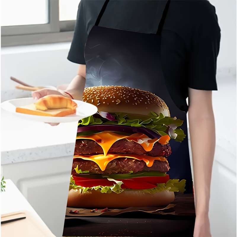 1pc Fun Hamburger Pattern Polyester Apron Vibrant Colorful Print Sleeveless Knitted Ideal
