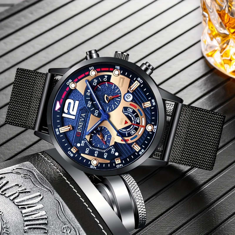 1pc Luxurious And Stylish New Fashion Trend Men's Mesh Quartz Watch Perfect For Gifts For Friends