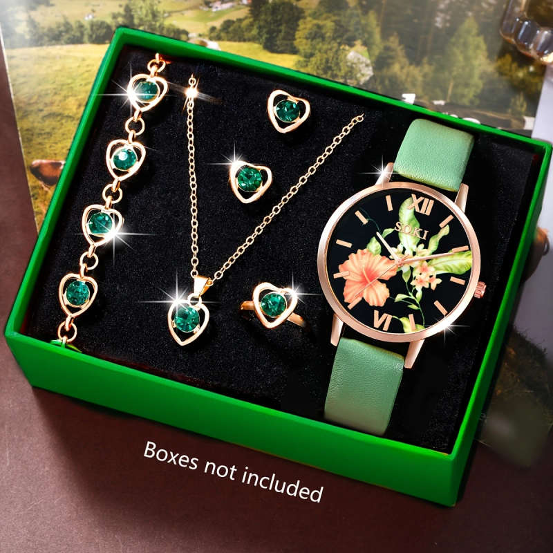 5pcs Set A Casual Fashion Quartz Watch for Women Featuring a Roman Dial Along with a Set