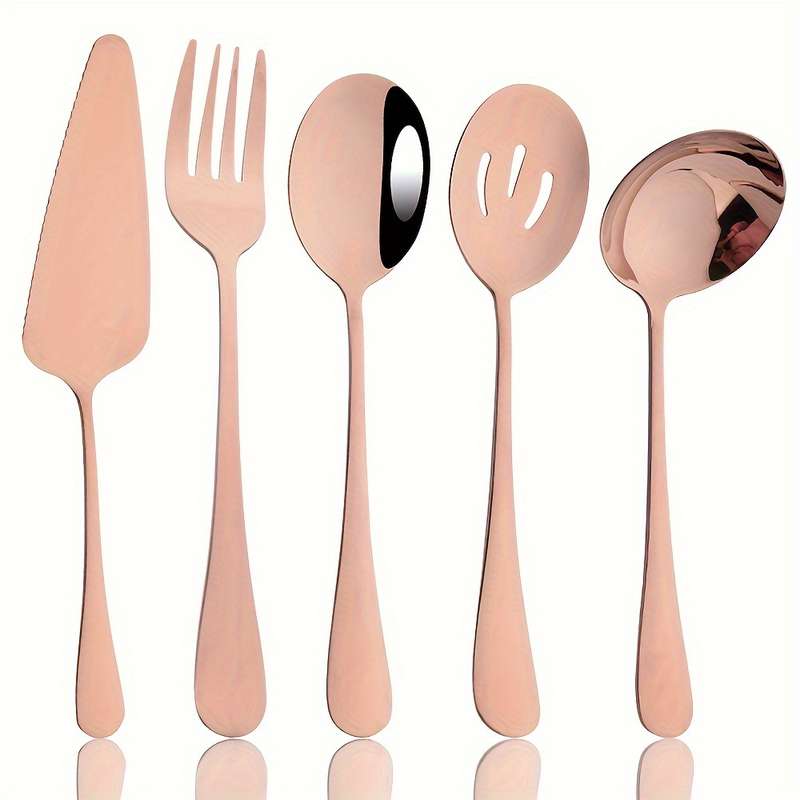 5pcs Colorful Stainless Steel Utensil Set Soup Spoon Ladle Salad Fork Cake Server Kitchen