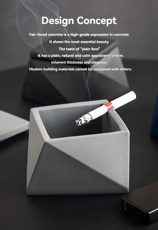1pc Modern Geometric Stone Ashtray with Lid Light Blue Black Handcrafted Perfect for Indo