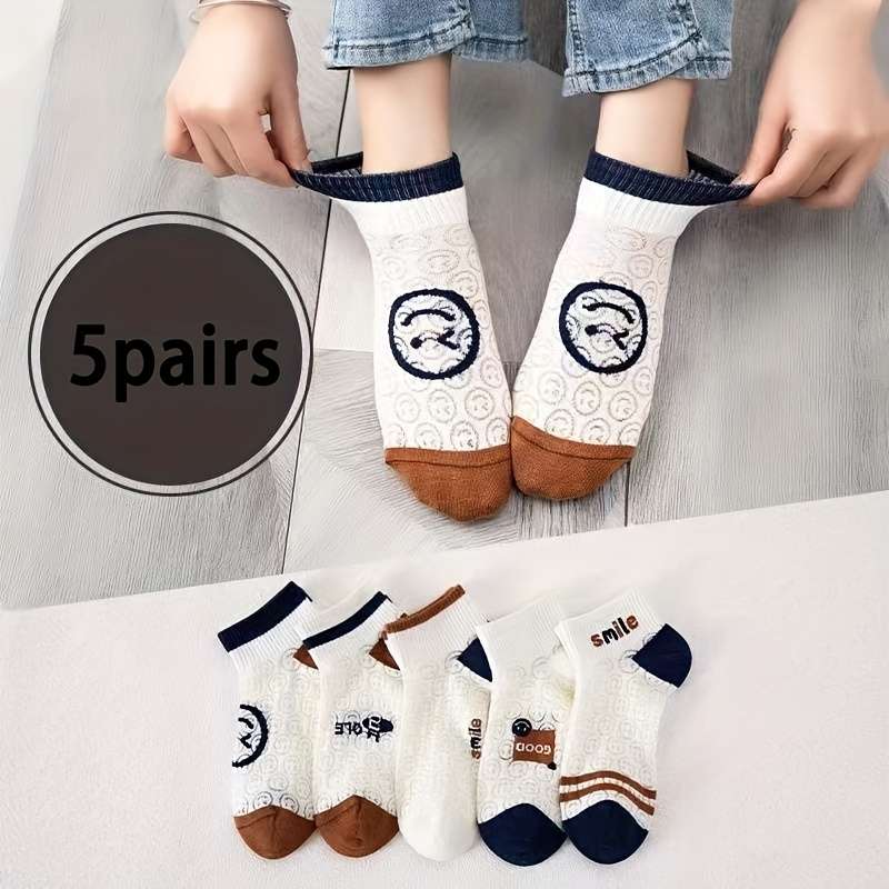 5 Pairs Of Cartoon Faces One Size High Elastic Socks