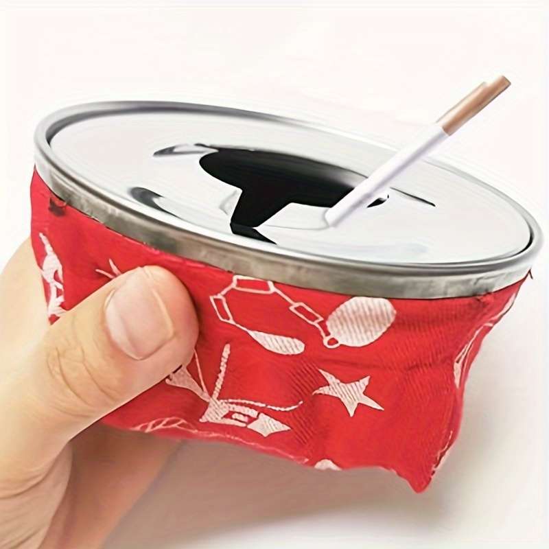 1pc Stainless Steel Ashtray with Windproof Canvas Sandbag Portable Cigarette Holder for Cars RVs