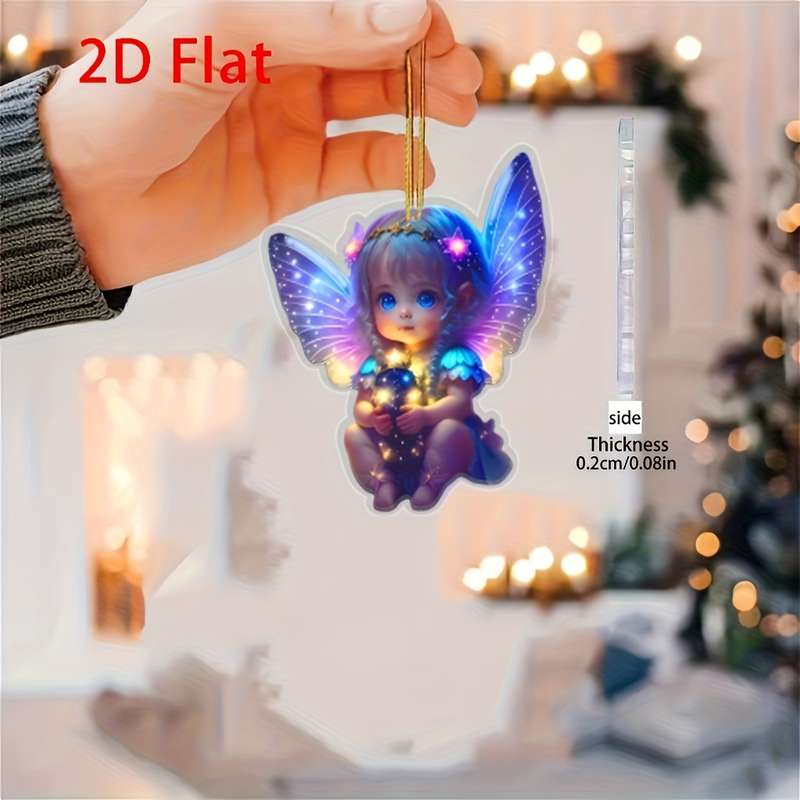1pc 2D Flat   Classic One Piece Purple Fairy Angel Pendant Acrylic  with Star Embelli