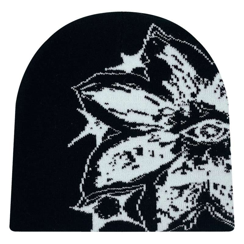 1pc Acrylic Knit Hat Skullies Beanies with Large Jacquard Pattern Unisex Street Style Beanie Ca