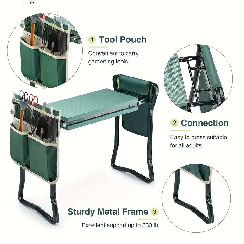 3 Piece Foldable Garden Kneeler Stool and Tool Bag