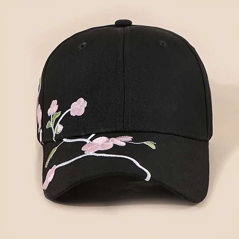 Hat Black Plum Blossom Embroidered Baseball Cap Add Pink Plum Blossom Embroidered Baseball Cap