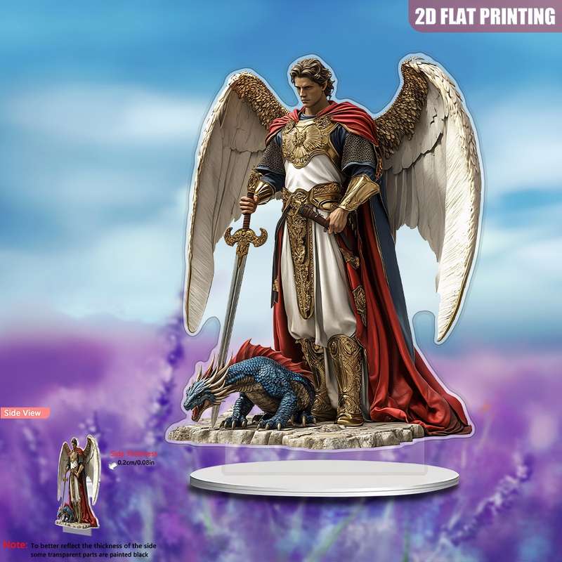 1pc 2D Flat  Printing Angel Dragon Acrylic Desktop Decor 21cmX16cm Elegant Angel with Sword