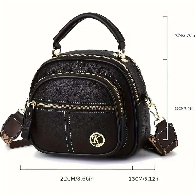 Faux Leather Shoulder Bag for Women with Zipper Closure Hand Washable Polyester Lined Crossbody Hand