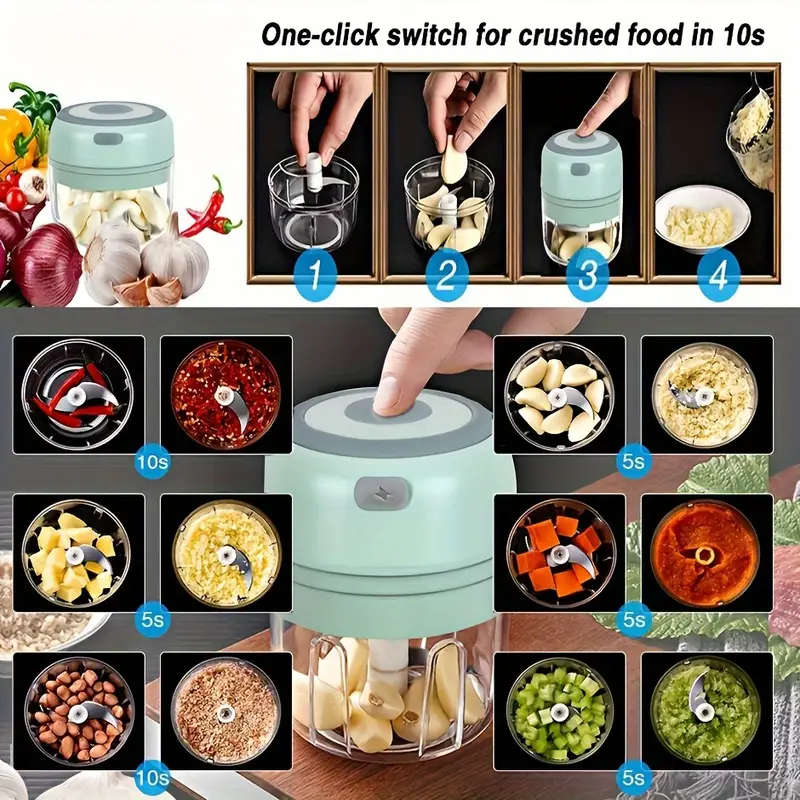 1pc USB Rechargeable Electric Garlic Chopper Electric Mini Garlic Chopper 250ml Capacity USB Recharg