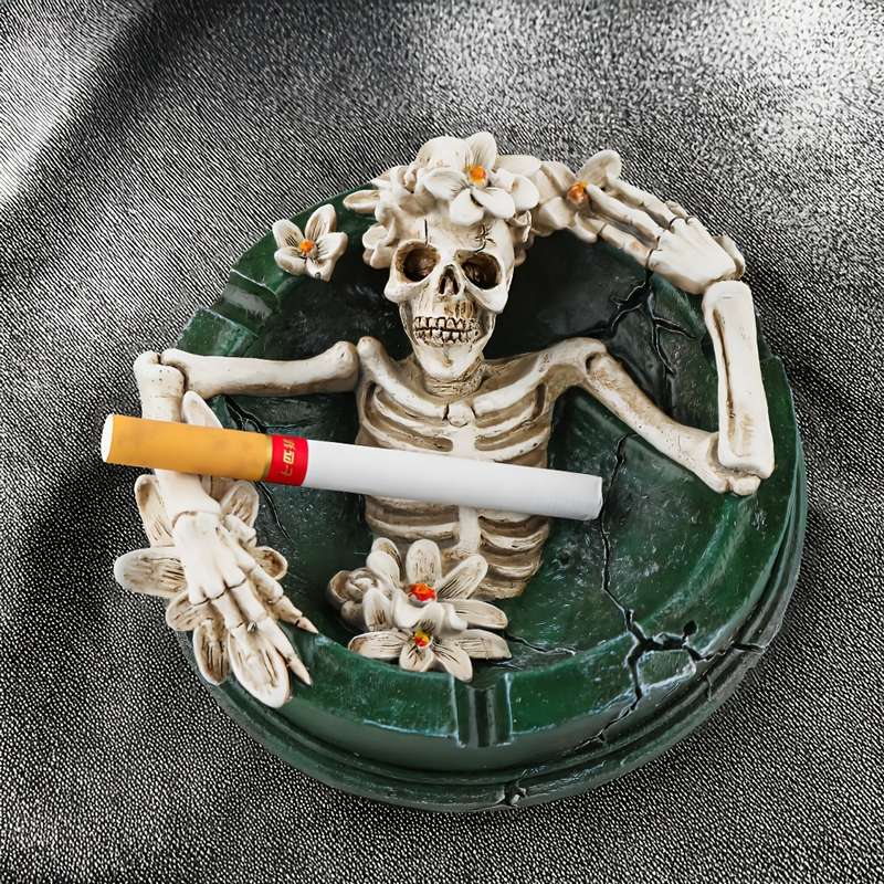 1pc New Flowering Skull Ashtray Desktop Storage Resin Crafts Desktop Decoration Home Office Des