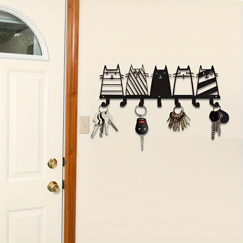 Chic Cat-Shaped Metal Key HangerEasy Install for Coats Hats Towels  Sturdy Wall Mount Organize