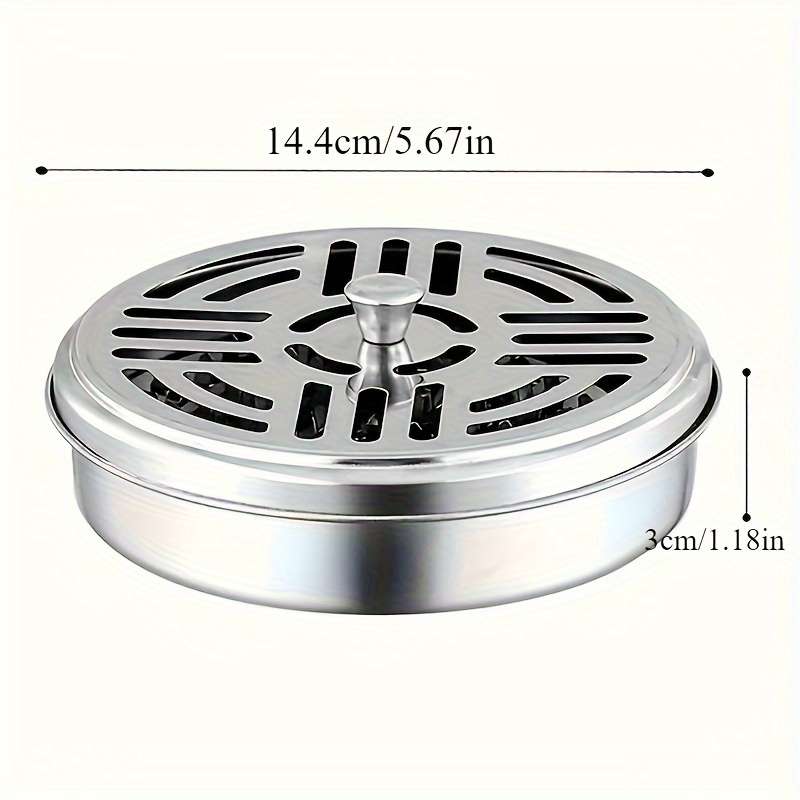 1pc Stainless Steel Mosquito Coil Holder with Lid and Ashtray Fireproof Heat-Resistant Home Deco