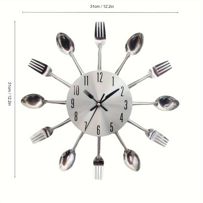 1pc Creative Golden Metal Wall Clock Kitchen Utensils Spoon Fork Wall Decoration Clock Ideal De
