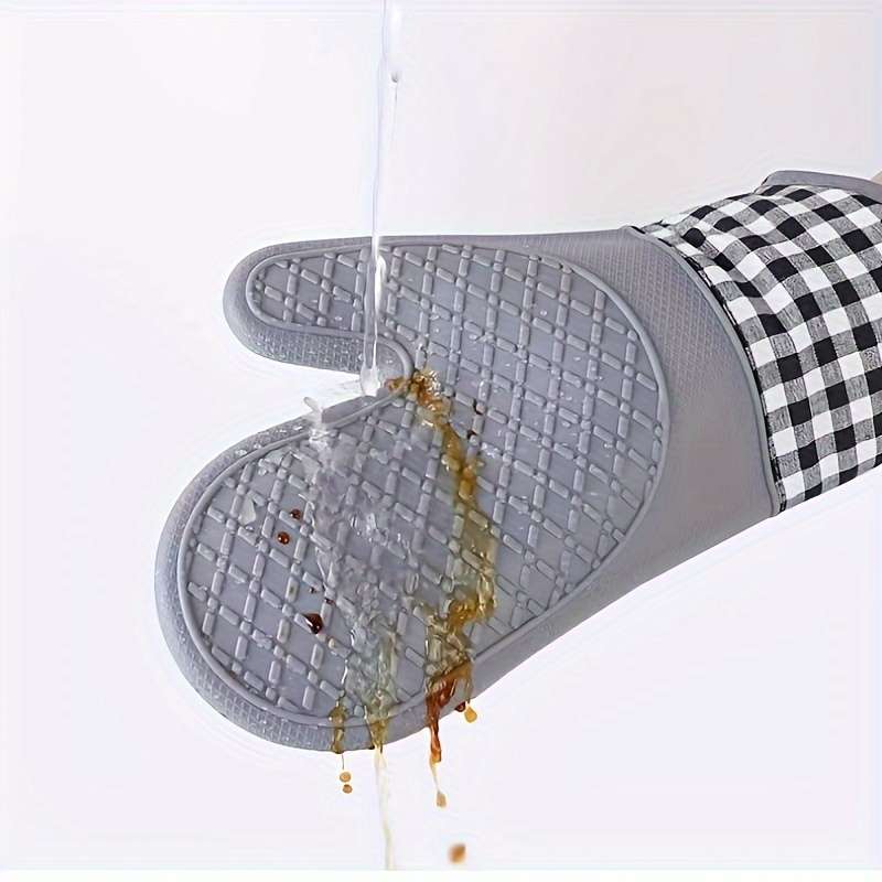 2pcs Non-Slip Silicone Kitchen Mitts Hand Wash Only Outdoor Cooking Safety Gear Check Pattern