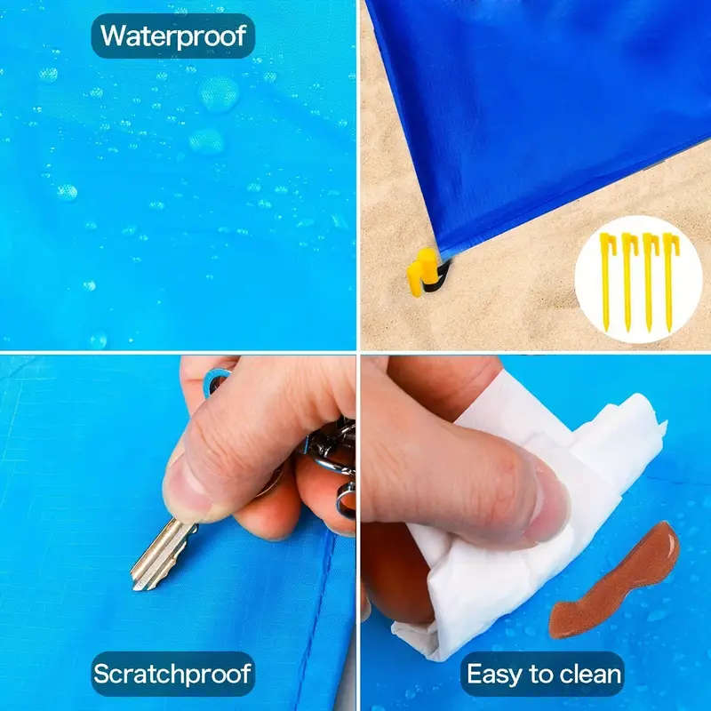 1pc Pocket Picnic Mat Size 140x200cm Portable Foldable Waterproof Moisture-proof Mat Polyester Plaid